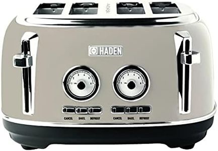 Haden Dorset 4 Slice Wide Slot Stainless Steel Toaster with Adjustable Browning Control & Non-Slip Feet, Putty & Chrome