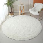 Offizon Round Soft and Fluffy Area Rug, 3.3x3.3 Feet Beige Smooth Indoor Decor, Furry Carpets for Living Room, Kid’s Room(Beige)