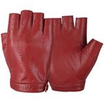 GSG Womens Fingerless Leather Gloves Unlined Sheepskin Genuine Leather Half-Finger Driving Gloves Red Large