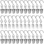 50PCS Curtain Clips with Hooks for Hanging Clamp Hangers Gutter Hooks for Party String Light Outdoor Wire Holders Stainless Steel Silver