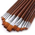 BOSOBO Watercolor Paint Brushes Set, 13pcs Professional Flat Tip Wood Handle Nylon Hair Artist Paintbrushes for Watercolor Acrylic Ink Gouache Oil Tempera Canvas Painting, Face Body Art, Model & Craft