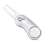 Mile High Life All Metal Foldable Golf Divot Tool with Pop-up Button & Magnetic Ball Marker (Silver Fish)