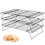 Lifhety 3 Tier Cooling Rack for Baking, 40×25cm Kitchen Baking Accessories, Non Stick Wire Cake Racks for Muffin, Pizza and Grilling, Compatible with Bakeware Oven Tray