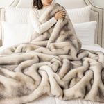 BATTILO HOME Faux Fur Throw Blanket Cream&Grey 60"x 80" Fluffy Blanket Warm Cozy Fur Blanket for Bed Sofa Couch Living Room Home Décor