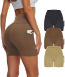 3 Pack High Waisted Biker Shorts for Women with Pockets, Tummy Control Yoga Workout Running Gym