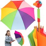 Vilac Kids' Umbrella, Anti-Pinch Opening and Closing System, Ultra-Resistant Carbon Structure, Solid Lacquered Wooden Handle, Made in Jura France, 3 Years+, 70 cm, Island Bird, Multicolor Rainbow