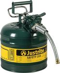 Justrite 7220420 AccuFlow 2 Gallon, 9.50 OD x 13.25 H Galvanized Steel Type II Green Safety Can With 5/8 Flexible Spout