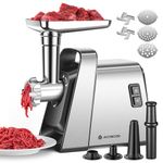 AAOBOSI 3000W Electric Meat Grinder, Electric Meat Mincer Machine with 2 Stainless Steel Blades & 4 Grinding Plates, Sausage Maker & Kibbe Kit for Home Use, Sliver