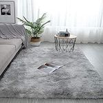 Pauwer Plush Shaggy Area Rugs Silky Smooth Fur Rugs Modern Indoor Plush Fluffy Rugs Anti-Skid Playing Mat for Bedroom Living Room Floor Carpet Mat(Light Grey, 120 x 160 cm)