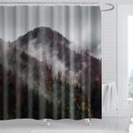 Mountains Fabric Decorative Shower Curtain for Bathroom -120GSM Lightweight but Durable Waterproof Fabric with 12x Reinforced Grommets & Hooks, No Liner Needed 71”x71”