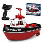 Yoyoom RC Boat, 1/72 RC Tugboat for Pools and Lakes, 2.4Ghz High-Speed Remote Control Boat with LED Lights and Low Battery Alarm for Teen and Adult