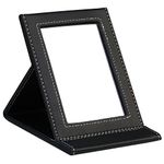 TRIXES Folding Large Compact Vanity Mirror with Faux Leather Frame Stand - Rectangular