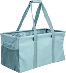 Lucazzi Extra Large Utility Tote Bag - Oversized Collapsible Reusable Wire Frame Rectangular Canvas Basket With Two Exterior Pockets For Beach, Pool, Laundry, Car Trunk, Storage - Light Blue