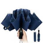 Chakipee Travel Compact Umbrella Windproof - Portable Automatic Umbrellas for Rain, Inverted Folding Umbrella for Men and Women, 210T Teflon Coating 120cm Span - 10 Ribs Blue Umbrella