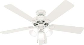 Hunter Fan Company, 50895, 52 inch Swanson Fresh White Ceiling Fan with LED Light Kit and Pull Chain