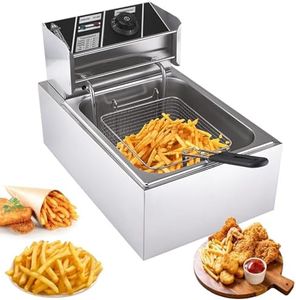 Electric Deep Fryer with Basket, 7litre Countertop Fryer, 2000W Stainless Steel Commercial Deep Fryer, Adjustable Temperature 60-200℃, Removable Basket & Oil Tank