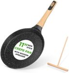 NutriChef 11” Non-Stick Crepe Pan with Wooden Spreader, Durable Marble Coated Dosa Pan, Bakelite And Wood Handle With Induction Bottom, Easy-to-Clean, Stain-Resistant (Black Marble)