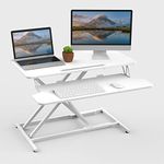 ERGOMAKER Standing Desk, 32"/80cm Wide Height Adjustable Quick Sit Stand Computer Desk Converter for Home Office Workstation (White Frame + White Desktop)