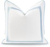 Hofdeco Premium Coastal Hampton Style Patio Indoor Outdoor Pillow Cover Only, 20"x20" Water Resistant for Backyard, Couch, Baby Blue Embroidered Square Line