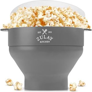 Zulay Microwave Popcorn Popper - BPA-Free Silicone Popcorn Popper Microwave Popcorn Bowl - Collapsible Microwave Popcorn Maker - Family Movie Night Supplies - Gray