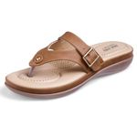 DOCTOR EXTRA SOFT Women's Flat Comfortable Memory Foam Slippers/Flip-Flops Fashion Stylish Casual Diabetic Orthopedic Lightweight Synthetic Slip-on Sandals with Adjustable Strap for Girls/Ladies D-623-Tan-5UK