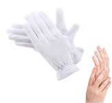 100% Cotton Gloves for Eczema,1 Pairs White Cotton Moisturizing Gloves Over Night Bedtime | Cosmetic Inspection Premium Cloth Quality | Dry Sensitive Irritated Skin Spa Therapy Secure Wristband