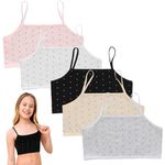 ueslwser 5 Pack Girls Bra,Cotton Training Crop Bra Lightweight Seamless Sports Bras Tops for Girls Crop Tops Kids for Girls 8-14 Years for Daily