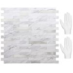 STICKGOO Peel and Stick Backsplash, PVC Wall Tiles Stick on Backsplash for Kitchen(10 Sheets, White Marble with Metal Silver)