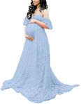 Maternity Photography Props Floral Lace Dress Fancy Pregnancy Gown for Baby Shower Photo Shoot (2XL, Light Blue)