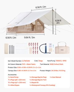 VEVOR 8-12 Person Inflatable Camping Tent – 4 Season Glamping, Skylights, Stove Jack