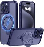 MOCCA Design for iPhone 15 Pro Case with Magnetic Invisible Stand [Full Camera Protection] [Compatible with Magsafe] Military Drop Shockproof Translucent Matte Phone Case Cover 6.1",Deep Blue