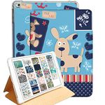 DuraSafe Cases for iPad 5/6 & Air 1/2-9.7" A1893 A1954 A1822 A1823 A1566 A1567 A1474 A1475 A1476 Printed Folio Silicone Smart Cover with Honeycomb Cooling Feature - Puppy Friend