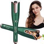 janelove Automatic Hair Curler, Curling Wand, Hair Curlers for Long Hair,170°-230° Adjustable Temperature,Ceramic Barrel, with Portable Storage Bag,(Green&Gold)