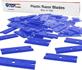 TCP Global 100 Piece Plastic Razor Scraper Blades with Extra Sharp Chisel Edge, Remove Decals, Stickers, Adhesive, Clean Glass