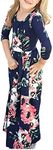 QIJOVO Girl Floral Maxi Dress with Pockets Sleeves Long Holiday Dress