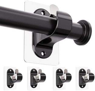 ANDGOO 4 Pack No Drill Curtain Rod Brackets, Renter Friendly Self Adhesive Curtain Rod Holders, Heavy Duty No Drilling Curtain Rod Hooks for Apartment Bedroom Bathroom Dorm Classroom Kitchen (Black)
