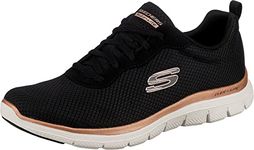 Skechers Women's Flex Appeal 4.0 Brilliant View Sneaker,Black Mesh / Rose Gold Trim,5 UK