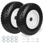 HAKULA MATATA 12" Solid Flat Free Tires and Wheels 2 Pcs, 3.50-6 Rubber Tire Replacement Axle Bore Hole, Air less Wheel for Hand Truck/Trolley/Garden Cart/Lawn Mower/Wheelbarrow, 2Pack, Black