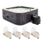 Intex PureSpa Plus Greystone Inflatable Square Hot Tub Spa, 94 x 28, with Attachable Cup Holder and Refreshment Tray Hot Tub Accessory, Tan (4 Pack)