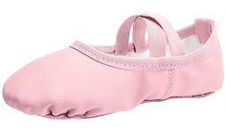 Gorchnc Ballet Shoes for Girls Toddlers Leather Dance Shoes Full Cowhide Sole Ballet flats Ballet Slippers with Elastic Crossbands Pink