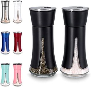 Black Salt and Pepper Shakers by Aelga, Salt Shaker with Adjustable Pour Holes, Black Kitchen Accessories, Decor for Kitchen,Restaurants,Camp,BBQ