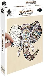 Puzzle Master Wooden Puzzle - Art Jigsaw Wood Cut Puzzle with Display Stand for Adults and Kids - Elephant 137-Pieces Set