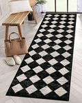 Lahome Moroccan Trellis Runner Rug - 2x8 Black Hallway Runner Rug with Rubber Backing, Checkered Kitchen Non Skid Carpet Runner Washable Indoor Mat for Camper Entryway Bathroom Hardwood Floor