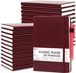 feela 24 Pack Journal Notebook for Work, Business Notebook Bulk Hardcover Lined Writing Journal with Pen Holder for Men Women Note Taking, with 24 Black Pens, 120 GSM, 5.1”x8.3”, A5, Wine