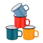 HaWare Enamel Coffee Tea Mug Set of 4 Red/Yellow/Blue/Green Enamel Drinking Mugs Cups, Ideal for Home/Office/Travel/Camping, Resusable & Portable, 350 ml（12 Ounce