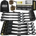 AUGO Ratchet Straps Heavy Duty 4 Pack -15 FT - 2200 LB Break Strength – Ratchet Tie Down Straps with Safety Lock S Hooks - Cargo Straps for Moving, Appliances, Motorcycle – Soft Loop Tie Down Straps