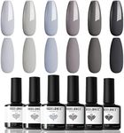 Modelones Grey Gel Nail Polish Set 6 Colors, Gray Tone Dark Cloud Stone Seal Iron Fossil Shades Collection For All Seasons Elegant Soak Off Nail Art Kit Design Soak Off Manicure Summer Gifts