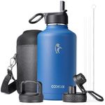 Coolflask Insulated Water Bottle 64 oz with Reusable Straw & Spout Lid, Vacuum Stainless Steel Wide Mouth Half Gallon Water Jug, Sweat-Proof BPA-Free Keep Cold for 48 Hrs or Hot for 24 Hrs, King's Blue