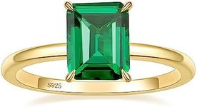 Gloffery 3CT 925 Sterling Silver Engagement Rings for Women Solitaire Created Green Emerald Simple Wedding Band Promise Rings for Her Size 4-11, Simulated Gemstone, Created Emerald