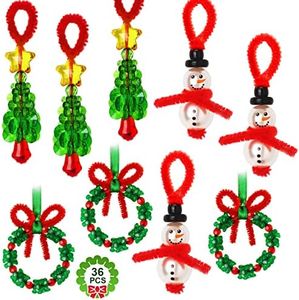 GYGOT Christmas Crafts for Kids,36 Sets Christmas Beaded Ornament Kit-Including 12PCS Snowman/12PCS Christmas Tree/12PCS Wreath,Xmas Party Holiday Craft Tree Decorations (Assembly Needed)